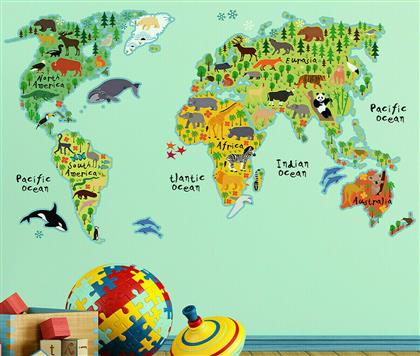 Ango Παιδικό Διακοσμητικό Αυτοκόλλητο Τοίχου World Map XL 140x90εκ. 18τμχ από το 24home