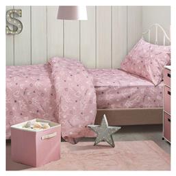Beauty Home Princess Art 6214 Σετ Σεντόνια Μονά με Λάστιχο Βαμβακερά σε Ροζ Χρώμα 100x200cm 3τμχ