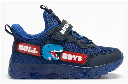 Παιδικά Sneakers Ανατομικά με Σκρατς & Φωτάκια Μπλε Bull Boys