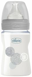 Chicco Γυάλινο Μπιμπερό Well Being Κατά των Κολικών με Θηλή Σιλικόνης 150ml για 0+ μηνών Grey Circles