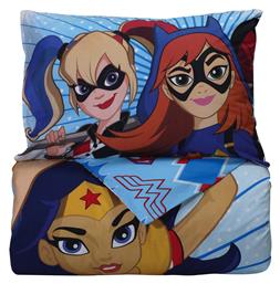 Super Hero Girls 5005 Σετ Σεντόνια Μονά Βαμβακερά σε Γαλάζιο Χρώμα 260x160cm 2τμχ Das Home