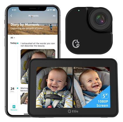 Baby Car Monitor Κάμερα Παρακολούθησης Αυτοκινήτου Μωρού 2k Οθόνη 5''/dual-baby View Wifi Ellie