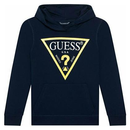 Fleece Παιδικό Φούτερ με Κουκούλα και Τσέπες Navy Μπλε Guess