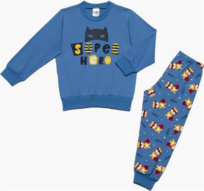 Minerva Παιδική Πιτζάμα Χειμωνιάτικη Βαμβακερή για Αγόρι Μπλε