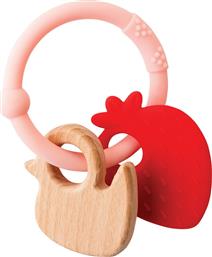 Nattou Silicone Teether Strawberry With Wood 0 + μηνών