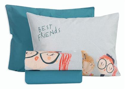 Nef-Nef Homeware Girl Friends Σετ Σεντόνια Μονά Βαμβακερά Aqua 170x260cm 3τμχ - Nef Nef