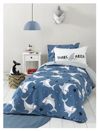 Σετ Σεντόνια Μονά Βαμβακερά Shark Area Μπλέ, Γκρι 170x255cm 3τμχ Nima