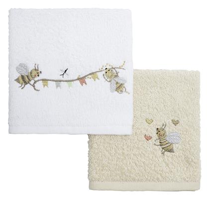 Σετ Βρεφικές Πετσέτες 2τμχ Honey Λευκό, Μπεζ Βάρους 420gr/m² Nima