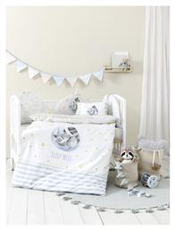 Sleepy Racoon Βρεφικό Κουβερλί Διπλής Όψης Βαμβακερό Λευκό, Γαλάζιο 100x140cm Nima