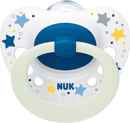 Nuk Ορθοδοντική Πιπίλα Σιλικόνης Νυκτός Signature για 6-18 μηνών Αστεράκια Λευκό - Μπλε από το Plus4u