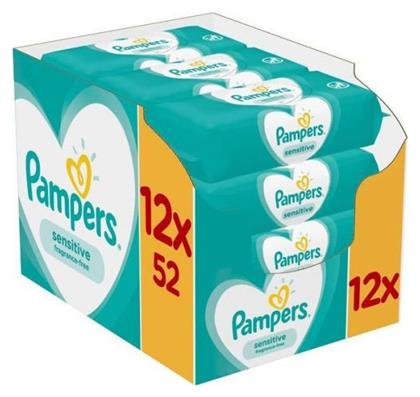 Pampers Μωρομάντηλα Sensitive χωρίς Άρωμα & Οινόπνευμα Συσκευασία με Αυτοκόλλητο 12x52τμχ