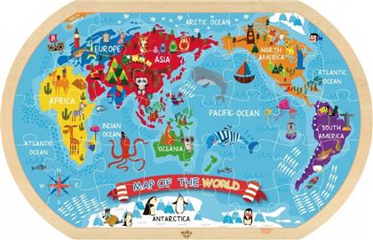 Ξύλινο Παιδικό Puzzle Παγκόσμιος Χάρτης 36pcs για 3+ Ετών Tooky Toys