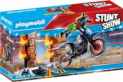 Playmobil Stunt Show Μοτοσικλετιστής και Τοίχος Φωτιάς για 4-10 ετών από το La Redoute