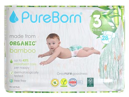 Organic Bamboo No. 3 για 5.5-8kg 28τμχ PureBorn