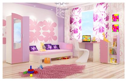 Σετ Παιδικού Δωματίου Alisa Ροζ Φυσικό 4τμχ με Κρεβάτι για Στρώμα 82x190εκ.
