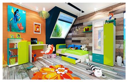 Σετ Παιδικού Δωματίου Nemo Πράσινο 5τμχ με Κρεβάτι για Στρώμα 82x190εκ.