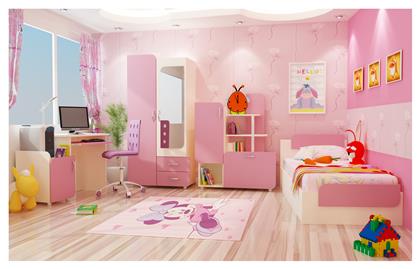Σετ Παιδικού Δωματίου Sunny Ροζ Φυσικό 4τμχ με Κρεβάτι για Στρώμα 82x190εκ. από το All4home