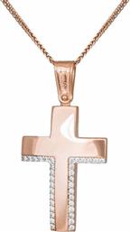 Βαπτιστικοί Σταυροί με Αλυσίδα Βαπτιστικός σταυρός για κορίτσι ροζ gold 14K με αλυσίδα 033434C 033434C Γυναικείο Χρυσός 14 Καράτια από το Kosmima24