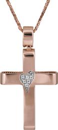 Βαπτιστικοί Σταυροί με Αλυσίδα Βαπτιστικός σταυρός ροζ gold K14 με καρδιά σε αλυσίδα 025713C 025713C Γυναικείο Χρυσός 14 Καράτια από το Kosmima24