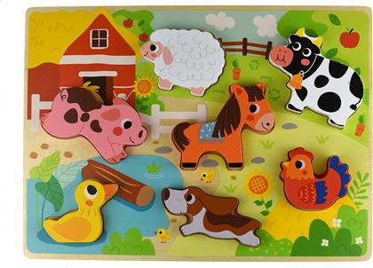 Ξύλινο Παιδικό Puzzle Σφηνώματα Φάρμα 7pcs για 1+ Ετών Tooky Toys