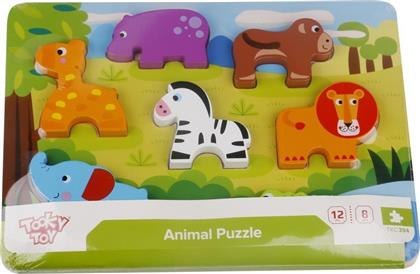 Ξύλινο Παιδικό Puzzle Σφηνώματα Ζώα της Ζούγκλας 7pcs για 1+ Ετών Tooky Toys